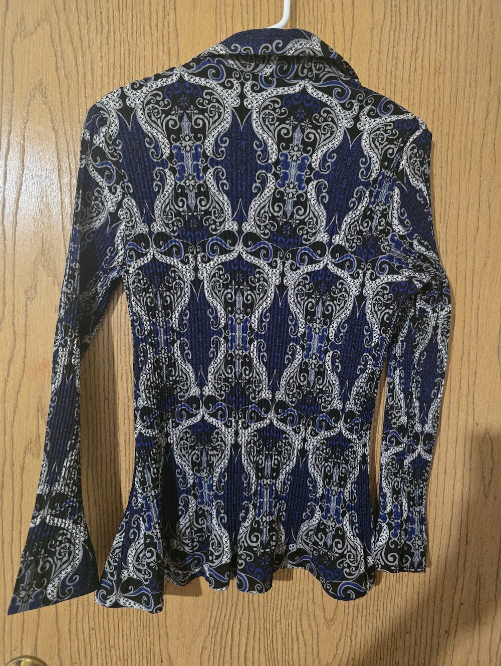 Plus-Size Navy Paisley Button-Front Blouse - Picture 3 of 4